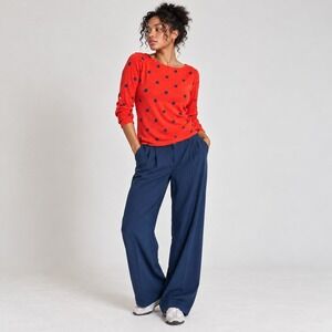 3589 | Charter Club Crewneck 3/4 Roll-Tab Sleeve Polka Dot Sweater Women XL